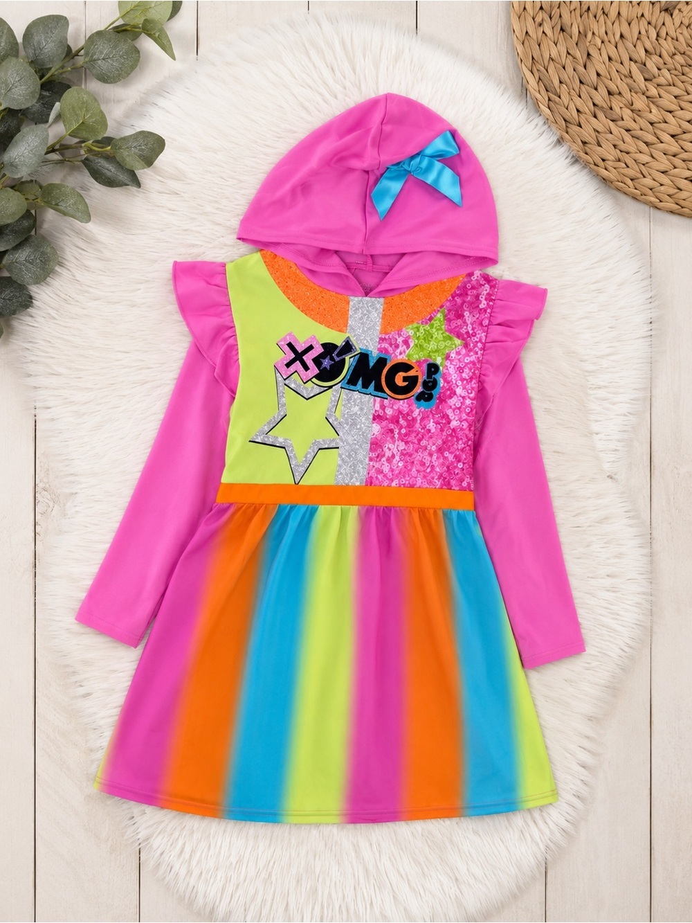 Komar Kids Pink Hooded Rainbow Graphic Nightgown Costume Dress size 10